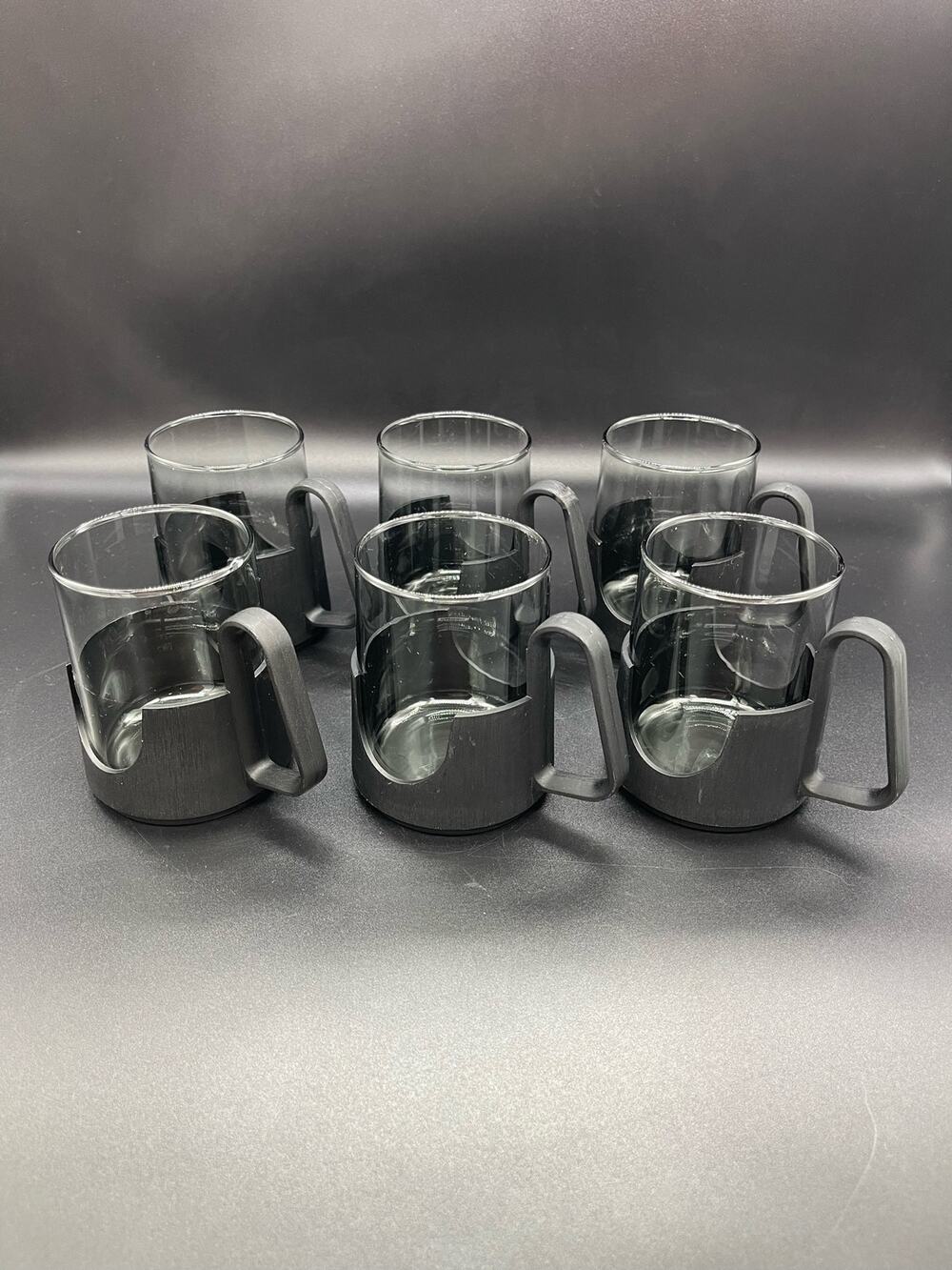 Vintage MCM Corning Glas-Snap Set of 6 Hot & Cold Glasses with Plastic Holder